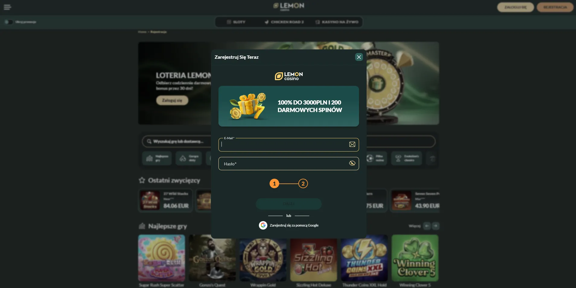 Rejestracja konta i rozpoczęcie gry Lemon Casino